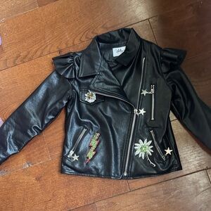 Lola + The Boys Black Jacket with Star and Flower Embellishments